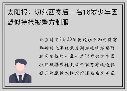 太阳报：切尔西赛后一名16岁少年因疑似持枪被警方制服